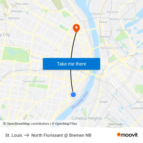 St. Louis to North Florissant @ Bremen NB map