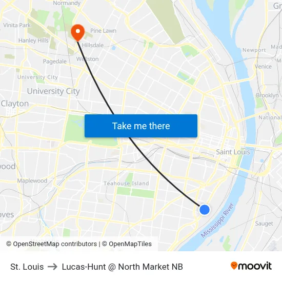 St. Louis to Lucas-Hunt @ North Market NB map