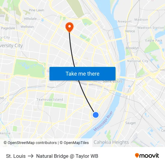 St. Louis to Natural Bridge @ Taylor WB map