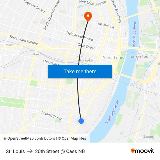 St. Louis to 20th Street @ Cass NB map