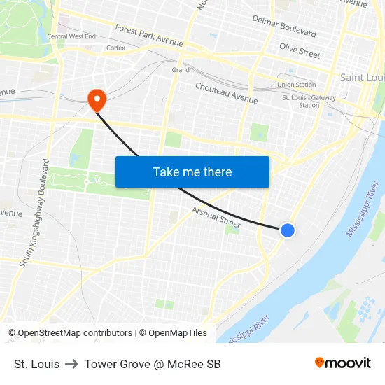 St. Louis to Tower Grove @ McRee SB map
