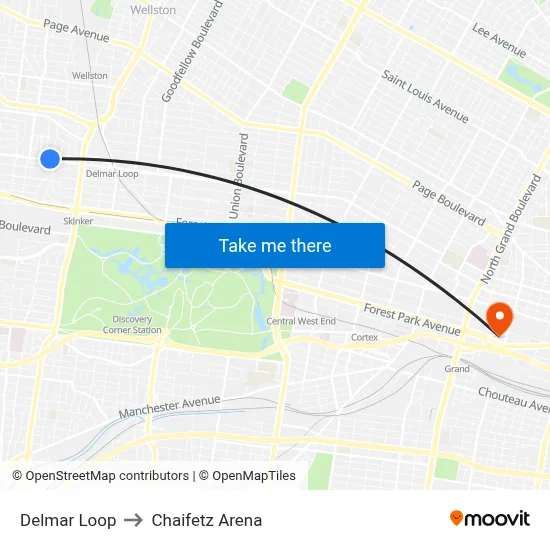 Delmar Loop to Chaifetz Arena map