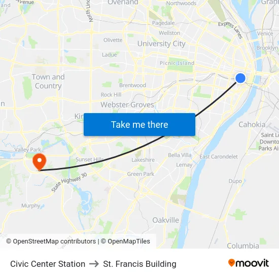 Civic Center Station to St. Francis Building map