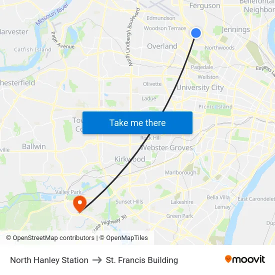 North Hanley Station to St. Francis Building map