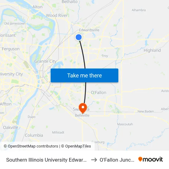 Southern Illinois University Edwardsville to O'Fallon Junction map