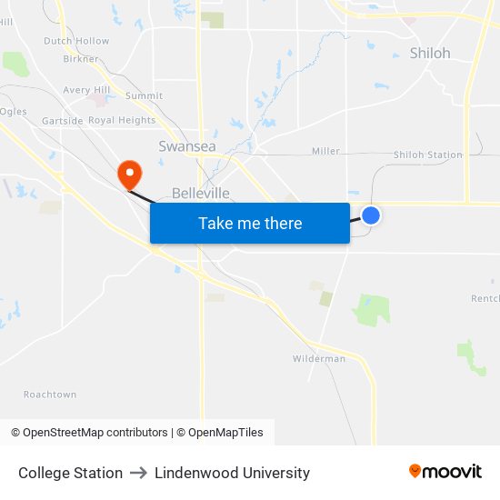 College Station to Lindenwood University map