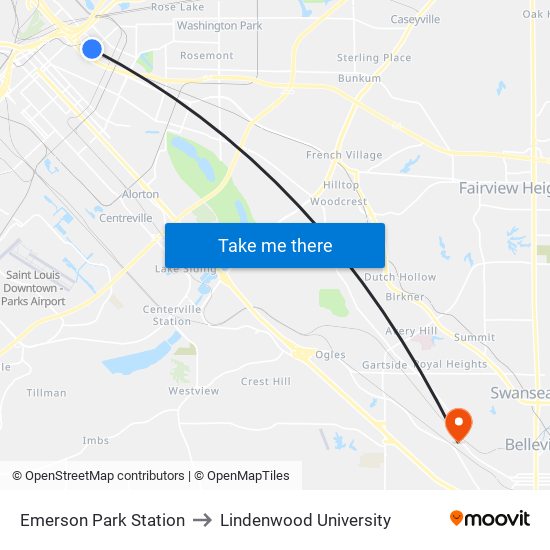 Emerson Park Station to Lindenwood University map