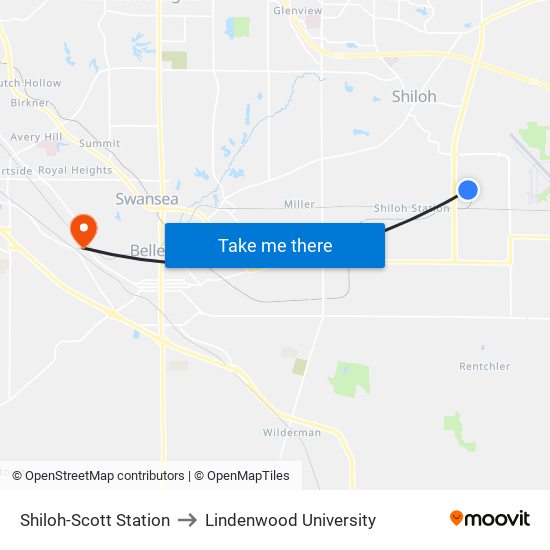 Shiloh-Scott Station to Lindenwood University map