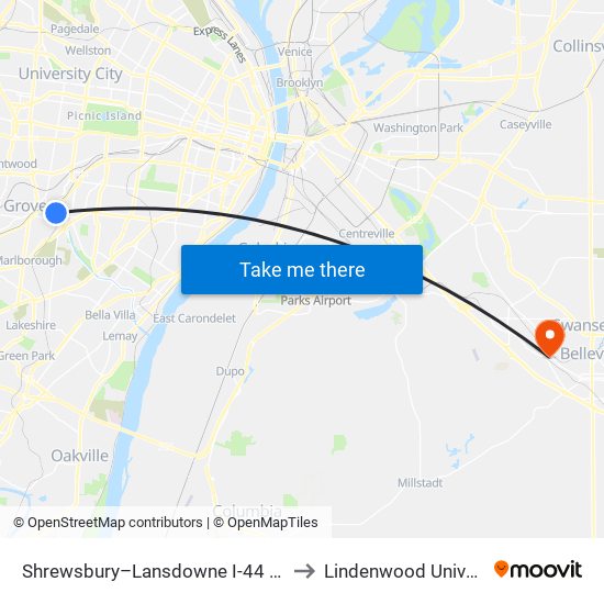 Shrewsbury–Lansdowne I-44 Station to Lindenwood University map