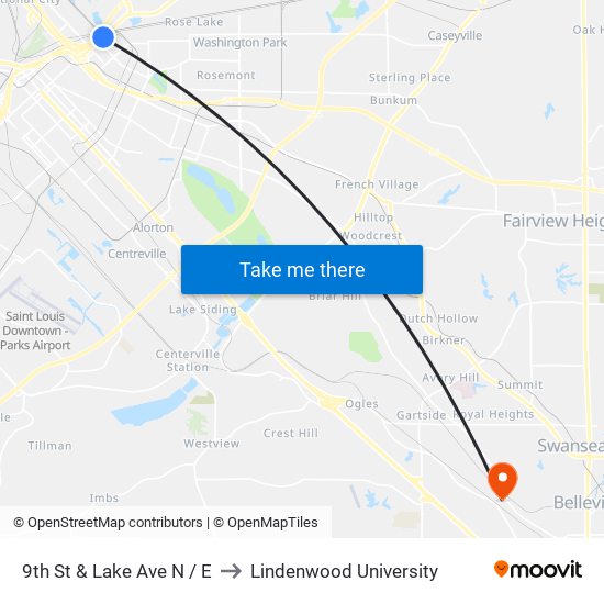 9th St & Lake Ave N / E to Lindenwood University map
