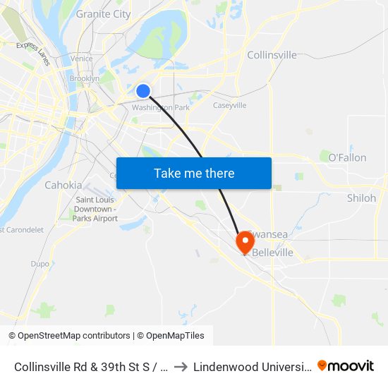 Collinsville Rd & 39th St S / W to Lindenwood University map