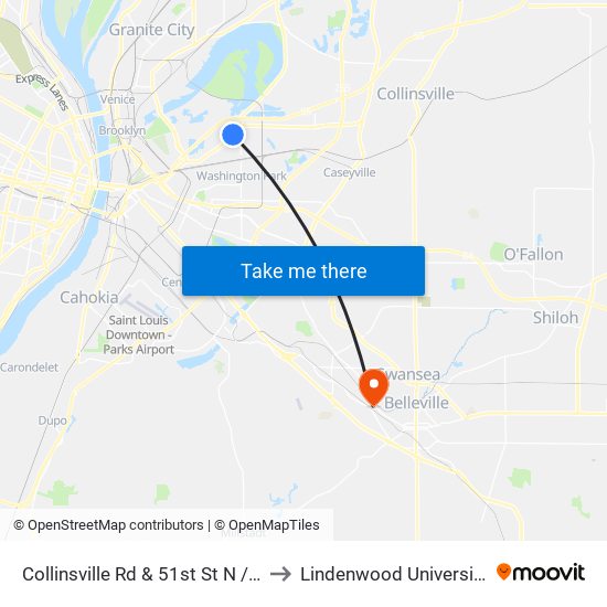 Collinsville Rd & 51st St N / E to Lindenwood University map