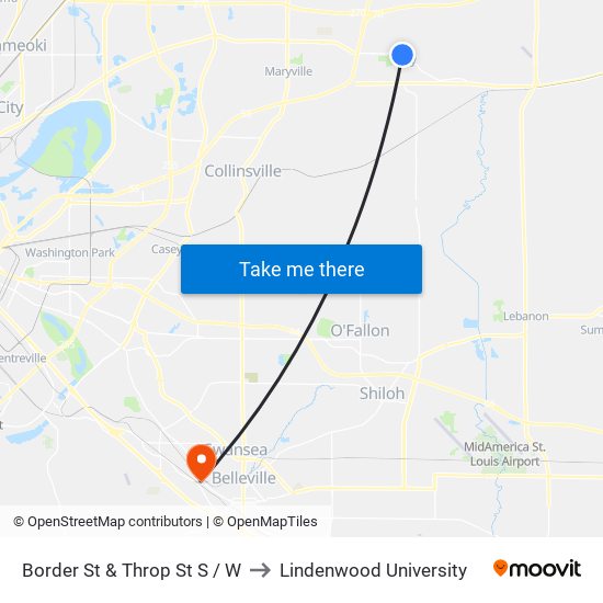 Border St & Throp St S / W to Lindenwood University map