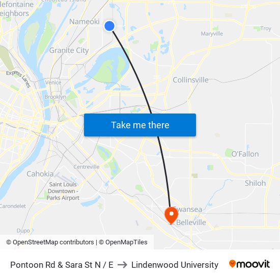 Pontoon Rd & Sara St N / E to Lindenwood University map