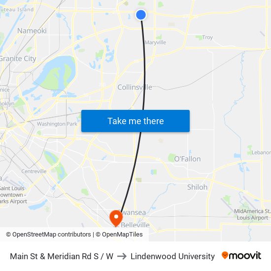 Main St & Meridian Rd S / W to Lindenwood University map