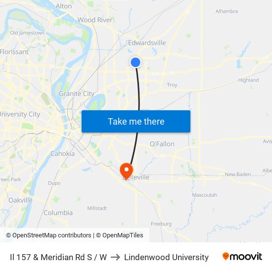 Il 157 & Meridian Rd S / W to Lindenwood University map