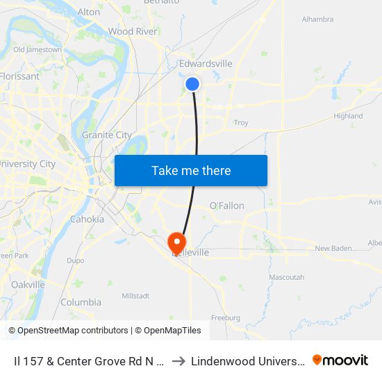 Il 157 & Center Grove Rd N / E to Lindenwood University map