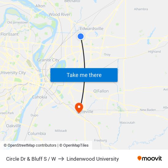 Circle Dr & Bluff S / W to Lindenwood University map
