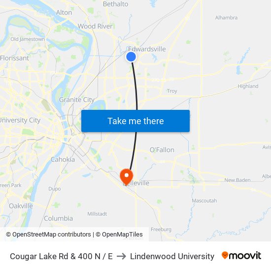 Cougar Lake Rd & 400 N / E to Lindenwood University map