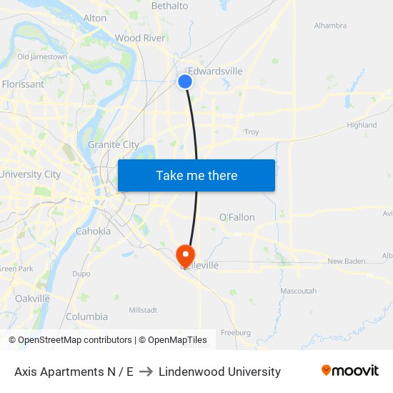 Axis Apartments N / E to Lindenwood University map