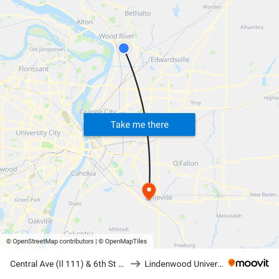 Central Ave (Il 111) & 6th St N / E to Lindenwood University map