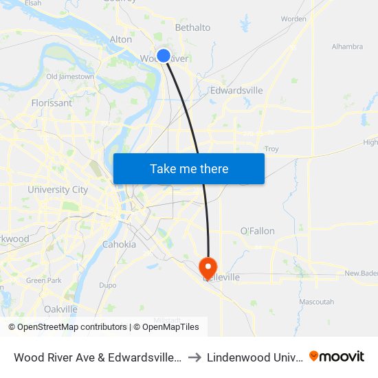 Wood River Ave & Edwardsville Rd N / E to Lindenwood University map