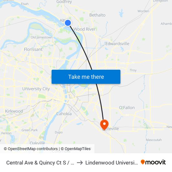 Central Ave & Quincy Ct S / W to Lindenwood University map