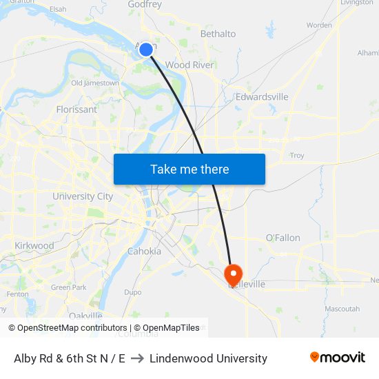 Alby Rd & 6th St N / E to Lindenwood University map