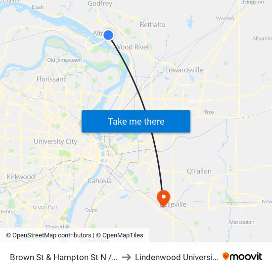 Brown St & Hampton St N / E to Lindenwood University map