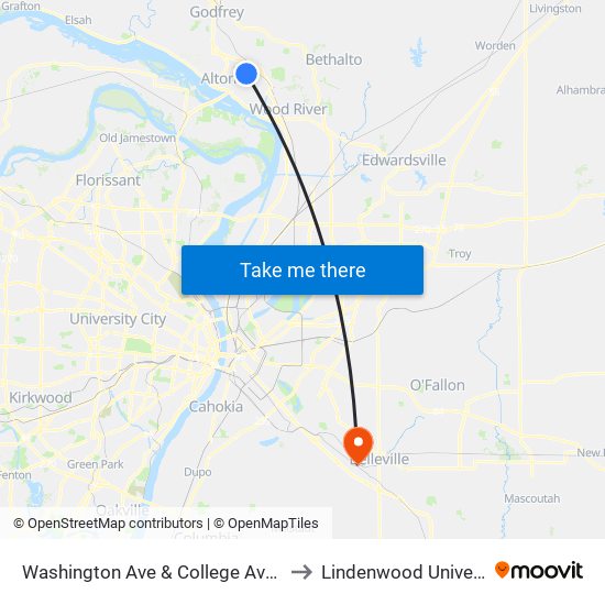 Washington Ave & College Ave N / E to Lindenwood University map