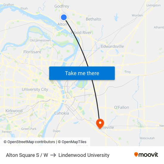 Alton Square S / W to Lindenwood University map