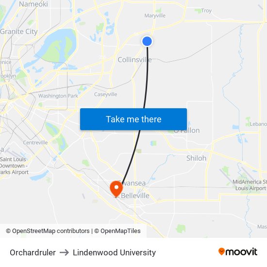 Orchardruler to Lindenwood University map