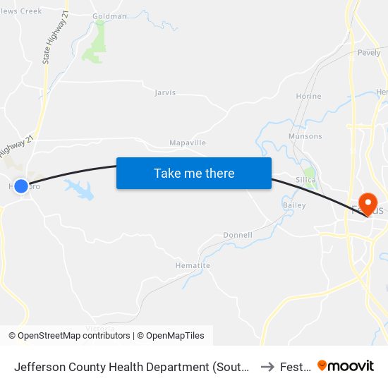 Jefferson County Health Department (Southbound) to Festus map