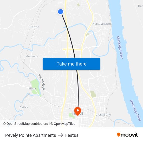 Pevely Pointe Apartments to Festus map