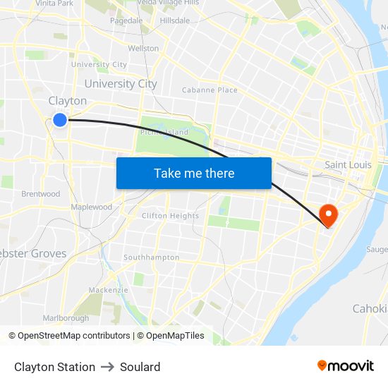 Clayton Station to Soulard map