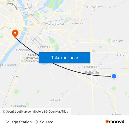 College Station to Soulard map