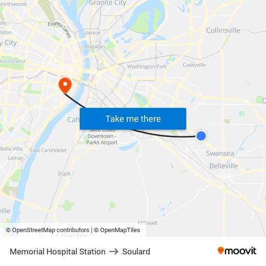 Memorial Hospital Station to Soulard map