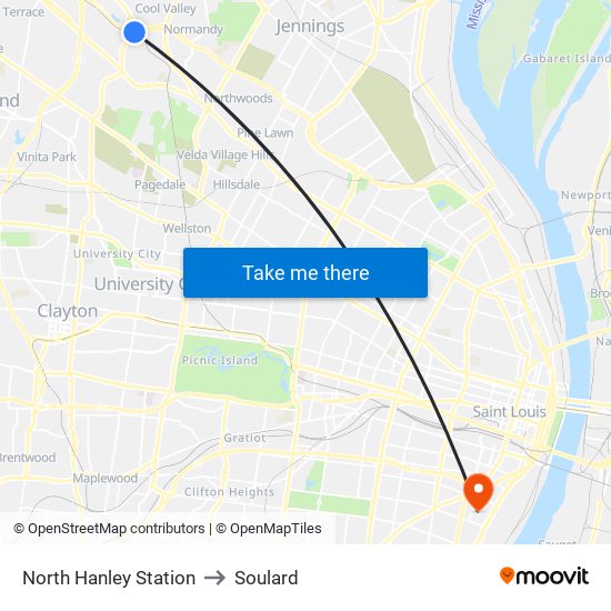 North Hanley Station to Soulard map