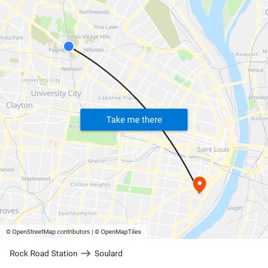 Rock Road Station to Soulard map