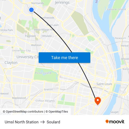 Umsl North Station to Soulard map