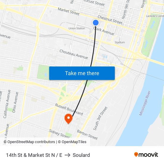 14th St & Market St N / E to Soulard map