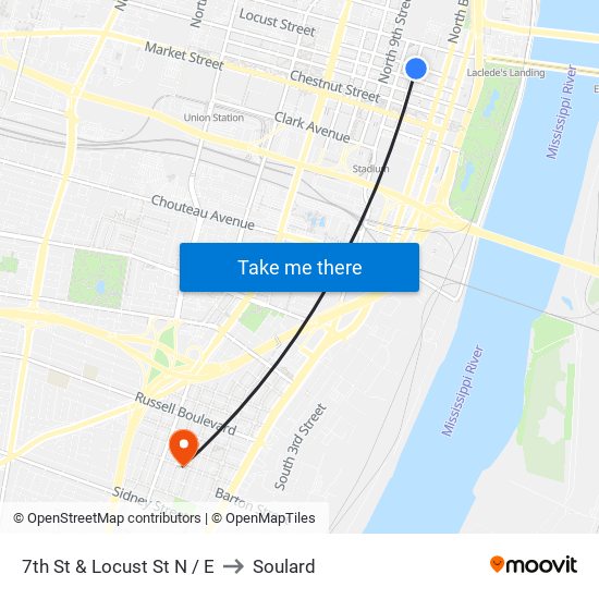 7th St & Locust St N / E to Soulard map