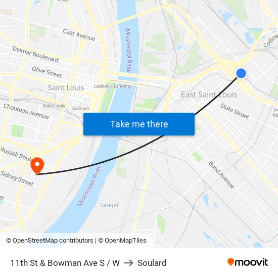 11th St & Bowman Ave S / W to Soulard map