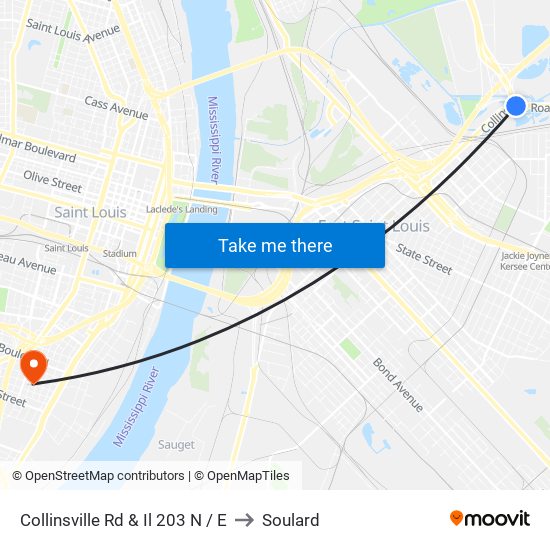Collinsville Rd & Il 203 N / E to Soulard map