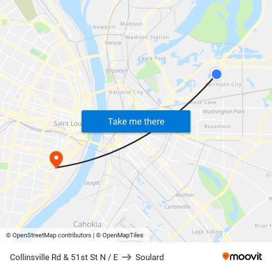 Collinsville Rd & 51st St N / E to Soulard map