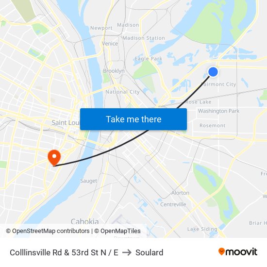 Colllinsville Rd & 53rd St N / E to Soulard map