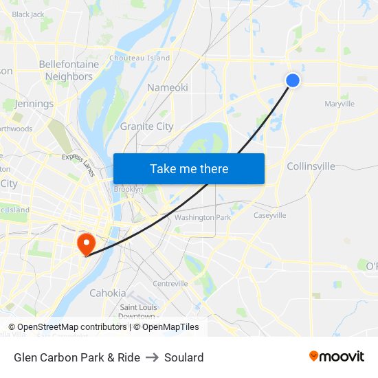 Glen Carbon Park & Ride to Soulard map