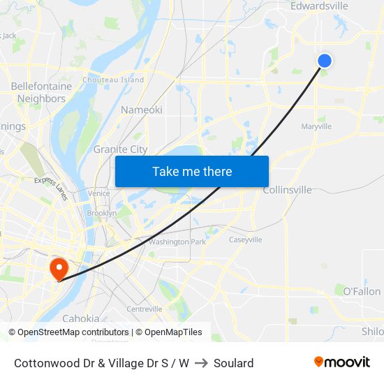 Cottonwood Dr & Village Dr S / W to Soulard map