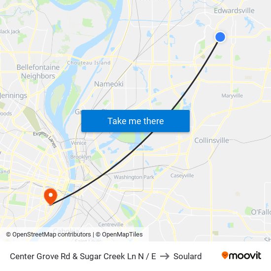 Center Grove Rd & Sugar Creek Ln N / E to Soulard map