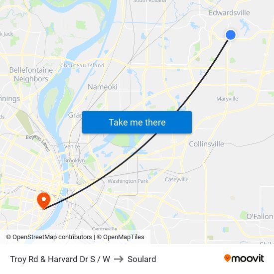 Troy Rd & Harvard Dr S / W to Soulard map